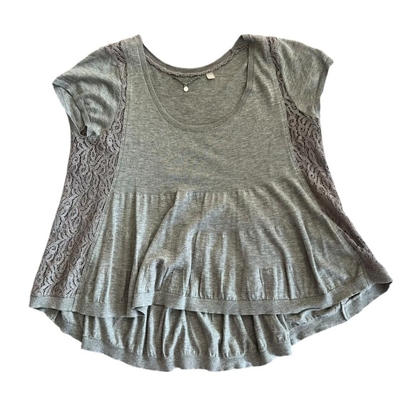 Anthropologie Knitted & Knotted Babydoll Sweater Size L Lace Inset Short Sleeve - Picture 4 of 9
